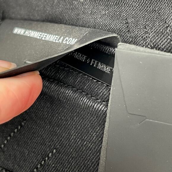 Homme + Femme NEW Distressed Flames Logo Jean Shorts Mens Sz 28 Black Stretch - Picture 6 of 11